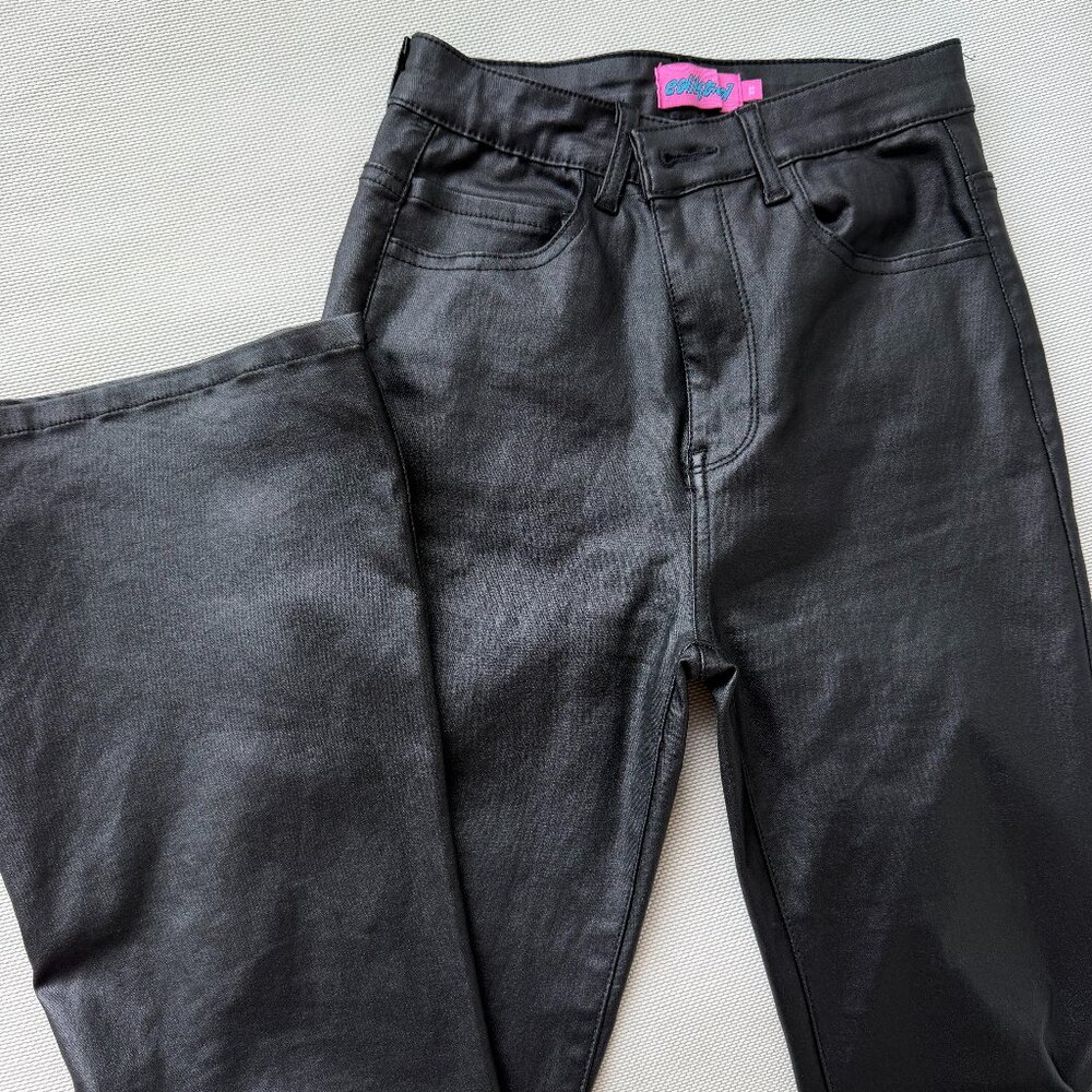 $98 Edikted Black Faux Leather Pants | Flare Jeans | Size XS Petite | Luna Pants